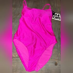 Love and Sports Neon Vibrant Pink One-Piece Swimsuit Tummy Control NWT